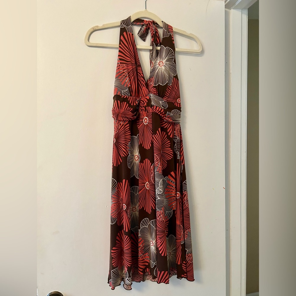 Speechless Brown & Coral Halter Dress Size XL